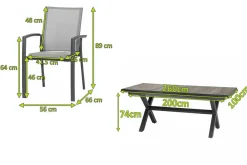 Clearance Velia/Sincro Garten-Essgruppe, anthrazit/natur-grau, Alu/Ranotex/Keramik, 8 Sessel, Ausziehtisch 200/260 x 100 cm Garten-Essgruppen|Aluminium-Gartenmöbel