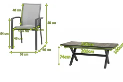 Clearance Velia/Sincro Garten-Essgruppe, anthrazit/natur-grau, Alu/Ranotex/Keramik, 8 Sessel, Ausziehtisch 200/260 x 100 cm Garten-Essgruppen|Aluminium-Gartenmöbel