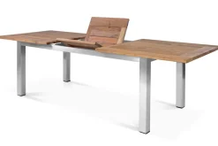 Cardiff Garten-Essgruppe, silber/taupe, Edelstahl/recyceltes Teak, Tisch 200/260 x 100 cm, 6 Stapelsessel, FSC®-zertifiziertes Produkt Garten-Essgruppen