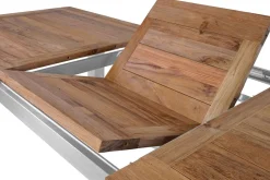 Cardiff Garten-Essgruppe, silber/taupe, Edelstahl/recyceltes Teak, Tisch 200/260 x 100 cm, 6 Stapelsessel, FSC®-zertifiziertes Produkt Garten-Essgruppen