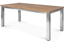 Cardiff Garten-Essgruppe, silber/taupe, Edelstahl/recyceltes Teak, Tisch 200/260 x 100 cm, 6 Stapelsessel, FSC®-zertifiziertes Produkt Garten-Essgruppen