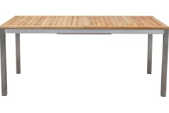 Sale Cardiff Garten-Essgruppe, silber/taupe, Edelstahl/Teak, Tisch 200/300 x 100 cm, 6 Stapelsessel, FSC®-zertifiziertes Produkt Edelstahl-Gartenmöbel