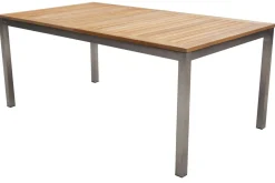 Sale Cardiff Garten-Essgruppe, silber/taupe, Edelstahl/Teak, Tisch 200/300 x 100 cm, 6 Stapelsessel, FSC®-zertifiziertes Produkt Edelstahl-Gartenmöbel