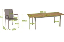Best Cardiff Garten-Essgruppe, silber/silbergrau, Edelstahl/Textilen/Teak, 160/220 x 90 cm, Butterfly-Auszug, 6 Stapelsessel Garten-Essgruppen|Edelstahl-Gartenmöbel