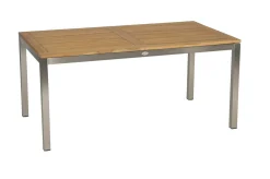 Best Cardiff Garten-Essgruppe, silber/silbergrau, Edelstahl/Textilen/Teak, 160/220 x 90 cm, Butterfly-Auszug, 6 Stapelsessel Garten-Essgruppen|Edelstahl-Gartenmöbel