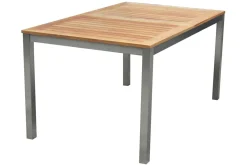 Sale Cardiff Garten-Essgruppe, silber/silbergrau, Edelstahl/Teak, Tisch 150/200 x 90 cm, 6 Stapelsessel Garten-Essgruppen