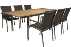 Clearance Cardiff Garten-Essgruppe, taupe/grau, Edelstahl/Textil, 162/220 x 90 cm, 6 Pers., Teakholz Garten-Essgruppen