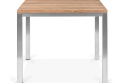 Discount Cardiff Garten-Essgruppe, silber/taupe, Edelstahl/recyceltes Teak, Tisch 90 x 90 cm, 4 Stapelsessel, FSC®-zertifiziertes Produkt Garten-Essgruppen|Edelstahl-Gartenmöbel