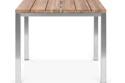 Discount Cardiff Garten-Essgruppe, silber/taupe, Edelstahl/recyceltes Teak, Tisch 90 x 90 cm, 4 Stapelsessel, FSC®-zertifiziertes Produkt Garten-Essgruppen|Edelstahl-Gartenmöbel