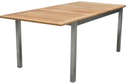New Cardiff Garten-Essgruppe, silber/taupe, Edelstahl/Teak, Tisch 150/200 x 90 cm, 6 Stapelsessel Garten-Essgruppen