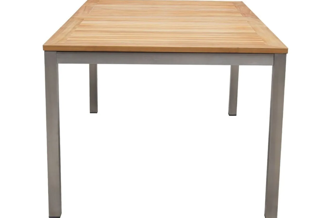 Sale Cardiff Garten-Essgruppe, silber/silbergrau, Edelstahl/Teak, Tisch 180/240 x 100 cm, 6 Stapelsessel, FSC®-zertifiziertes Produkt Garten-Essgruppen
