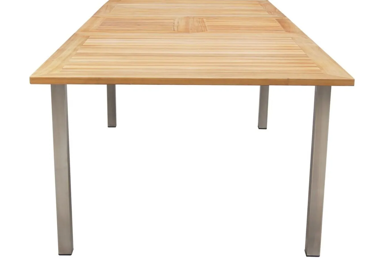 Sale Cardiff Garten-Essgruppe, silber/silbergrau, Edelstahl/Teak, Tisch 180/240 x 100 cm, 6 Stapelsessel, FSC®-zertifiziertes Produkt Garten-Essgruppen