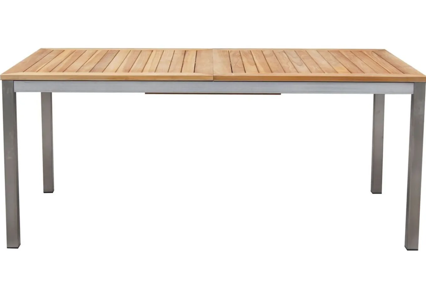 Sale Cardiff Garten-Essgruppe, silber/silbergrau, Edelstahl/Teak, Tisch 180/240 x 100 cm, 6 Stapelsessel, FSC®-zertifiziertes Produkt Garten-Essgruppen