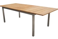 Sale Cardiff Garten-Essgruppe, silber/silbergrau, Edelstahl/Teak, Tisch 180/240 x 100 cm, 6 Stapelsessel, FSC®-zertifiziertes Produkt Garten-Essgruppen