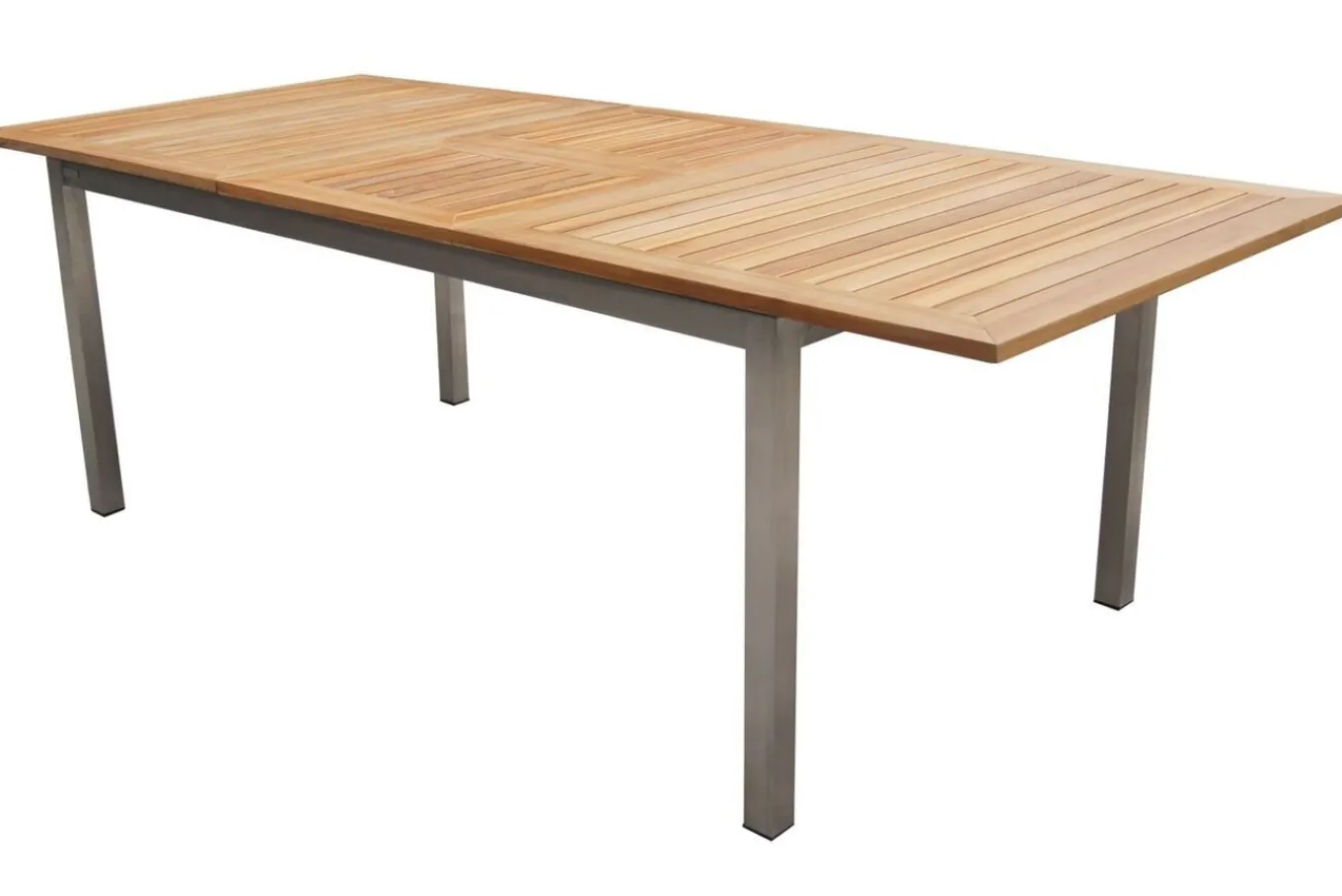 Sale Cardiff Garten-Essgruppe, silber/silbergrau, Edelstahl/Teak, Tisch 180/240 x 100 cm, 6 Stapelsessel, FSC®-zertifiziertes Produkt Garten-Essgruppen