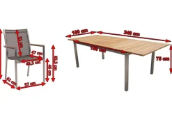 Sale Cardiff Garten-Essgruppe, silber/silbergrau, Edelstahl/Teak, Tisch 180/240 x 100 cm, 6 Stapelsessel, FSC®-zertifiziertes Produkt Garten-Essgruppen