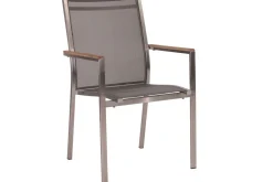 Discount Cardiff Garten-Essgruppe, silber/silbergrau, Edelstahl/recyceltes Teak, Tisch 200/260 x 100 cm, 6 Stapelsessel, FSC®-zertifiziertes Produkt Garten-Essgruppen|Edelstahl-Gartenmöbel