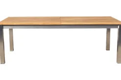 Outlet Cardiff Garten-Essgruppe, silber/silbergrau, Edelstahl/Teak, Tisch 220/340 x 100 cm, 6 Stapelsessel, FSC®-zertifiziertes Produkt Garten-Essgruppen