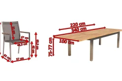 Outlet Cardiff Garten-Essgruppe, silber/silbergrau, Edelstahl/Teak, Tisch 220/340 x 100 cm, 6 Stapelsessel, FSC®-zertifiziertes Produkt Garten-Essgruppen