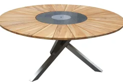 Best Cardiff Garten-Essgruppe, silber/taupe, Edelstahl/Teak, Tisch Ø 170 cm, 6 Stapelsessel, FSC®-zertifiziertes Produkt Garten-Essgruppen