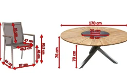 Clearance Cardiff Garten-Essgruppe, silber/silbergrau, Edelstahl/Teak, Tisch Ø 170 cm, 6 Stapelsessel, FSC®-zertifiziertes Produkt Garten-Essgruppen
