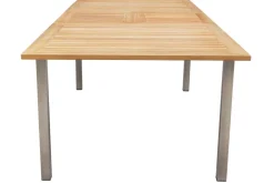 Best Cardiff Garten-Essgruppe, silber/taupe, Edelstahl/Teak, Tisch 180/240 x 100 cm, 6 Stapelsessel, FSC®-zertifiziertes Produkt Garten-Essgruppen