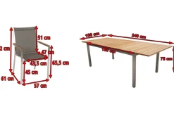 Best Cardiff Garten-Essgruppe, silber/taupe, Edelstahl/Teak, Tisch 180/240 x 100 cm, 6 Stapelsessel, FSC®-zertifiziertes Produkt Garten-Essgruppen