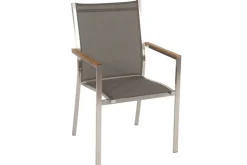 Best Cardiff Garten-Essgruppe, silber/taupe, Edelstahl/Teak, Tisch 180/240 x 100 cm, 6 Stapelsessel, FSC®-zertifiziertes Produkt Garten-Essgruppen