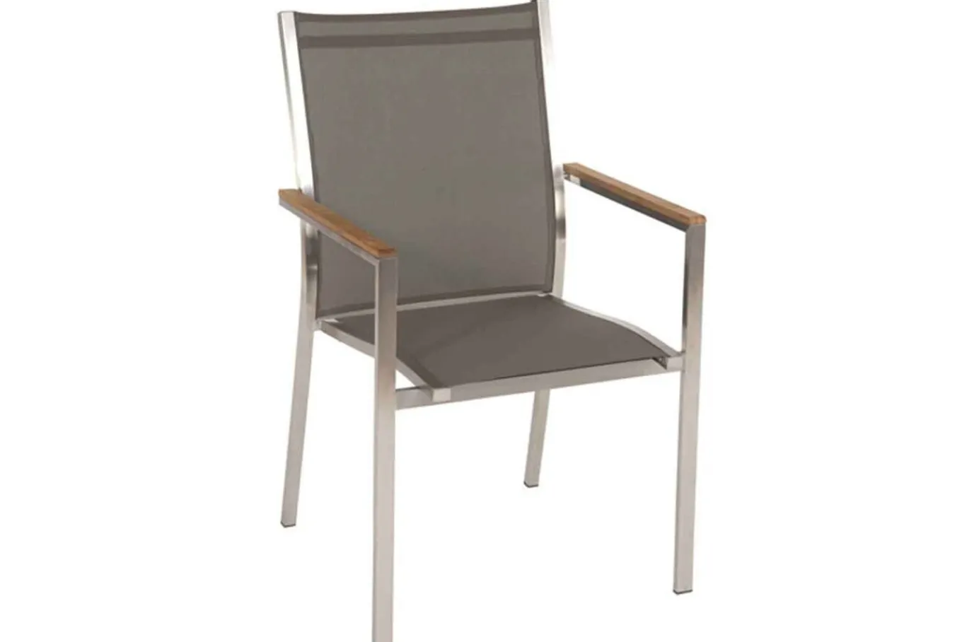Online Cardiff Stapelsessel, silber/taupe, Edelstahl/Textil, ca. 61x57x92 cm, Armlehnen Teak Edelstahl-Gartenmöbel|Gartenstühle & Gartensessel