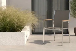 Online Cardiff Stapelsessel, silber/taupe, Edelstahl/Textil, ca. 61x57x92 cm, Armlehnen Teak Edelstahl-Gartenmöbel|Gartenstühle & Gartensessel