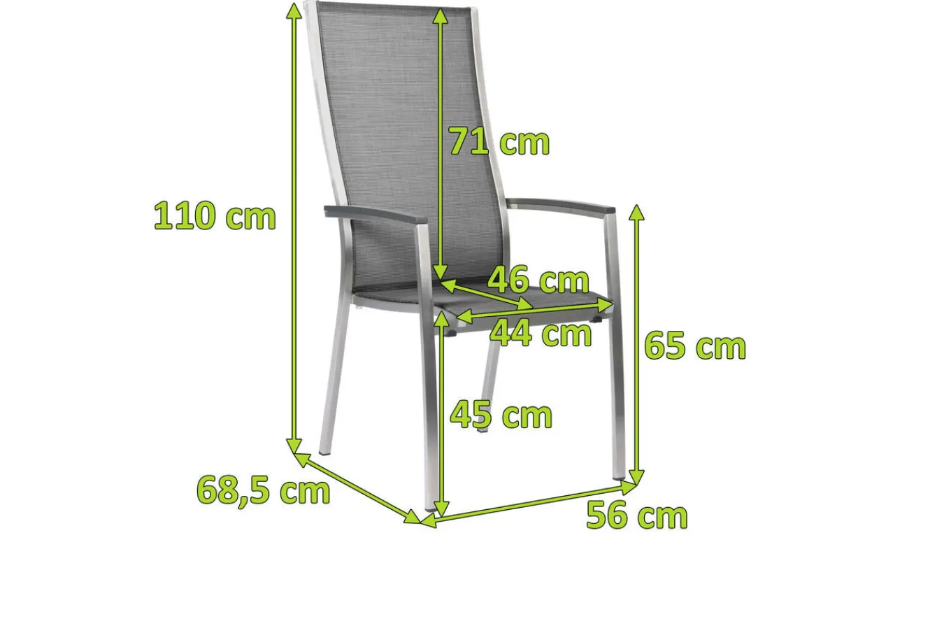 Online Cardiff Stapelsessel, silbergrau, Edelstahl/Textil/Aluminiumarmlehnen, 68,5x56x110 cm, stapelbar Edelstahl-Gartenmöbel|Gartenstühle & Gartensessel