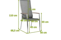 Sale Cardiff Stapelsessel, silbergrau, Edelstahl/Textil/Armlehnen aus Teak, 68,5x56x110 cm, stapelbar Edelstahl-Gartenmöbel|Gartenstühle & Gartensessel