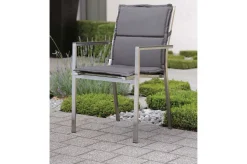 Hot Cardiff Stapelsessel, silbergrau, Edelstahl/Textil/Aluminiumarmlehnen, 61x57x92 cm, stapelbar Edelstahl-Gartenmöbel|Gartenstühle & Gartensessel