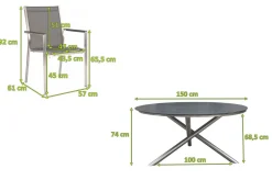 Online Garten-Essgruppe, silber/grau, Edelstahl/Textil/Alu/Glaskeramik, Tisch Ø150cm, 5 Stapelsessel Garten-Essgruppen