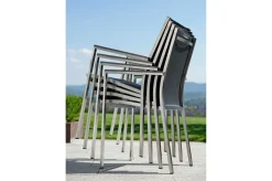 Online Garten-Essgruppe, silber/grau, Edelstahl/Textil/Alu/Glaskeramik, Tisch Ø150cm, 5 Stapelsessel Garten-Essgruppen