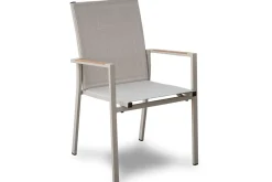 Clearance NEW LEVANTO/PENTA Garten-Essgruppe, greige/Sesam, Aluminium/Textilen/Teak, Tisch 220 x 100 cm, 6 Stapelstühle Garten-Essgruppen|Aluminium-Gartenmöbel