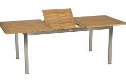 Online Polaris Garten-Essgruppe, silbergrau, Edelstahl/Textil, 162/220 x 90 cm, 6 Pers., Teakholz Garten-Essgruppen|Edelstahl-Gartenmöbel