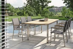 Online Polaris Garten-Essgruppe, silbergrau, Edelstahl/Textil, 162/220 x 90 cm, 6 Pers., Teakholz Garten-Essgruppen|Edelstahl-Gartenmöbel