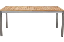 Outlet Polaris Garten-Essgruppe, silbergrau, Edelstahl/Teak, Tisch 200/300 x 100 cm, 6 Stapelsessel, FSC®-zertifiziertes Produkt Garten-Essgruppen