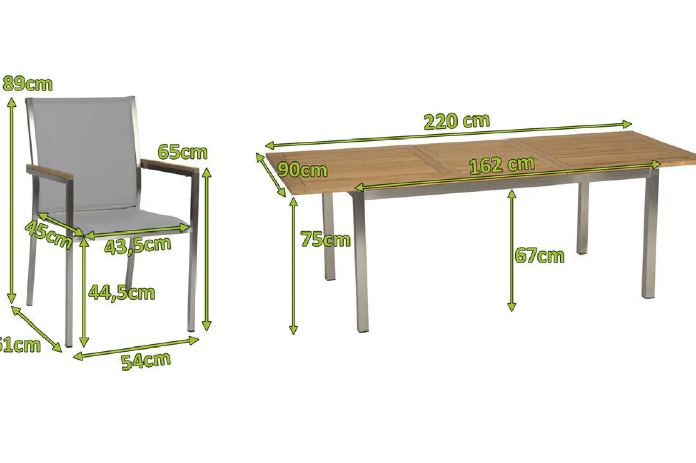 Hot Polaris Garten-Essgruppe, kaschmir, Edelstahl/Teak, Tisch 162/220 x 90 cm, 6 Personen, ausziehbar Garten-Essgruppen