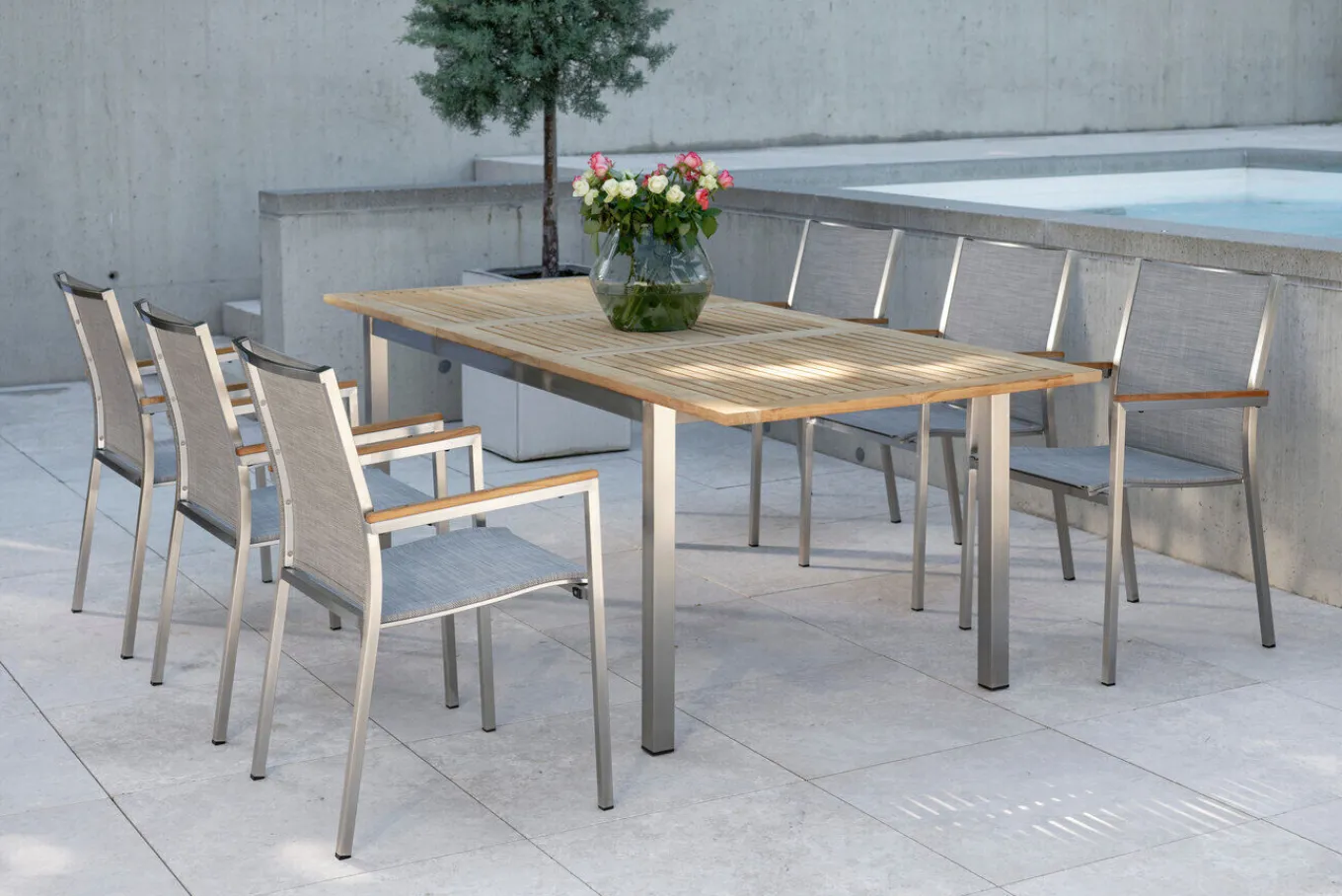 Hot Polaris Stapelsessel, Kaschmir, Edelstahl/Textilene/Teakholz, 61x54x89 cm, Korrosionsbeständig, Pflegeleicht, Langlebig Aluminium-Gartenmöbel|Gartenstühle & Gartensessel