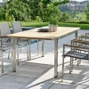 Hot Polaris Stapelsessel, silbergrau, Edelstahl/Textilene, mit Teak Armlehnen Edelstahl-Gartenmöbel|Gartenstühle & Gartensessel