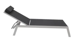 Online 2er-Set Sonnenliegen, silber/schwarz, Alu/Textil, 198x66x32cm, mit Beistelltisch 45x45cm Gartenliegen