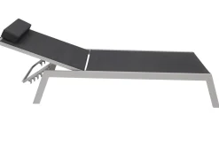 Online 2er-Set Sonnenliegen, silber/schwarz, Alu/Textil, 198x66x32cm, mit Beistelltisch 45x45cm Gartenliegen