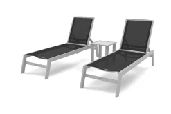 Online 2er-Set Sonnenliegen, silber/schwarz, Alu/Textil, 198x66x32cm, mit Beistelltisch 45x45cm Gartenliegen