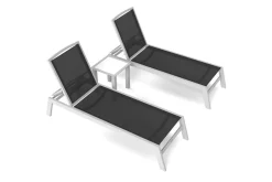 Online 2er-Set Sonnenliegen, silber/schwarz, Alu/Textil, 198x66x32cm, mit Beistelltisch 45x45cm Gartenliegen