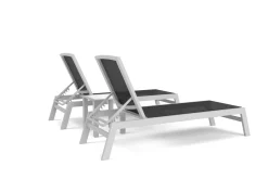 Online 2er-Set Sonnenliegen, silber/schwarz, Alu/Textil, 198x66x32cm, mit Beistelltisch 45x45cm Gartenliegen