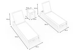 Online 2er-Set Sonnenliegen, silber/schwarz, Alu/Textil, 198x66x32cm, mit Beistelltisch 45x45cm Gartenliegen