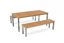 Discount Esstisch, Garten-Essgruppe, Silber, Aluminium/Eukalyptus, 180 x 90 cm, witterungsbeständig, hohe Belastbarkeit, FSC®-zertifiziertes Produkt Garten-Essgruppen|Aluminium-Gartenmöbel
