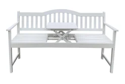 Discount Gartenbank, weiß, Akazie, 152 x 59 x 86 cm, 2-3 Personen, Klapptisch-Funktion, FSC®-zertifiziertes Produkt Gartenbänke & Gartensofas